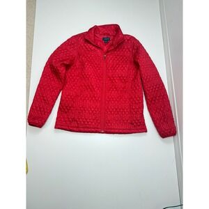 Lands End Kids Red Quilted PrimaLoft Full Zip Jacket Mock Neck Size L 14-16